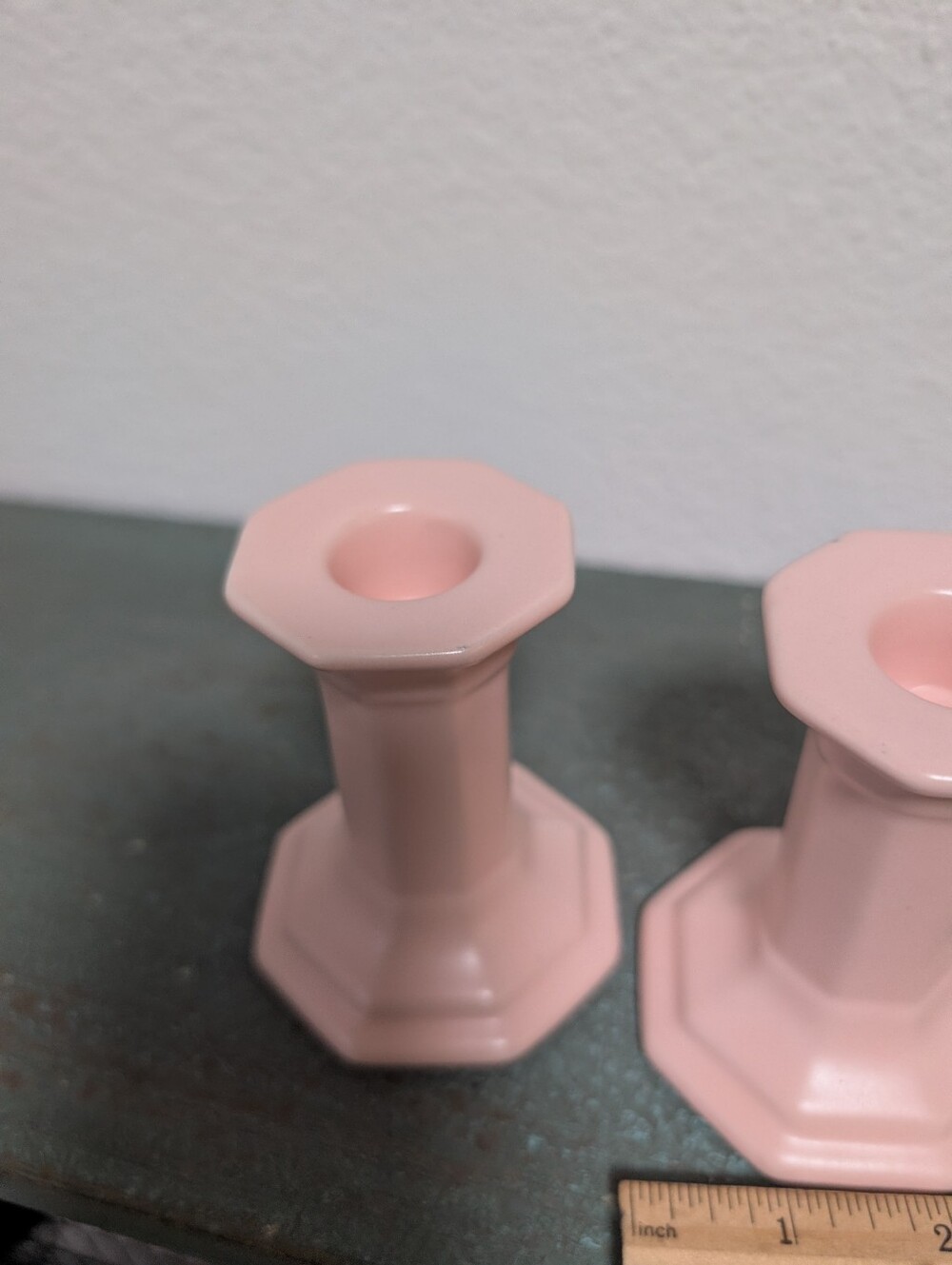 Pair of Light Pink Small Taper Candlestick Candle Holders Octagon Cottagecore - Picture 11 of 11